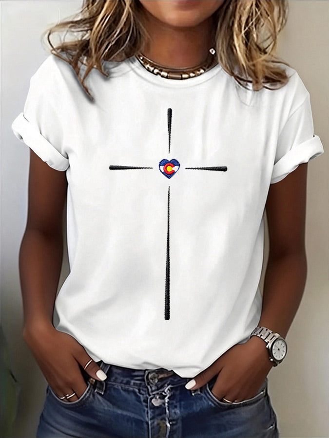 Women'S Casual COLORADO STRONG Mountain Fire Printed Round Neck Casual Short Sleeved T-Shirt