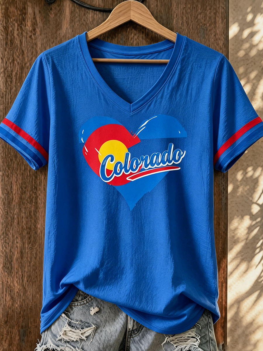 Women's Casual Love Printed Colorado Strong T-shirt