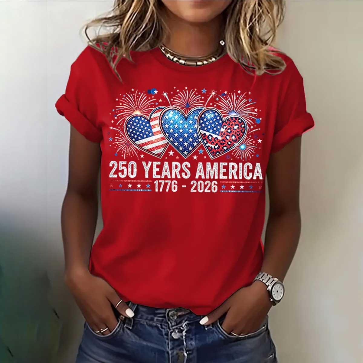 🔥Buy 3 Get 10% Off🔥Women's Casual USA 250th Celebration Print Short Sleeve T-shirt