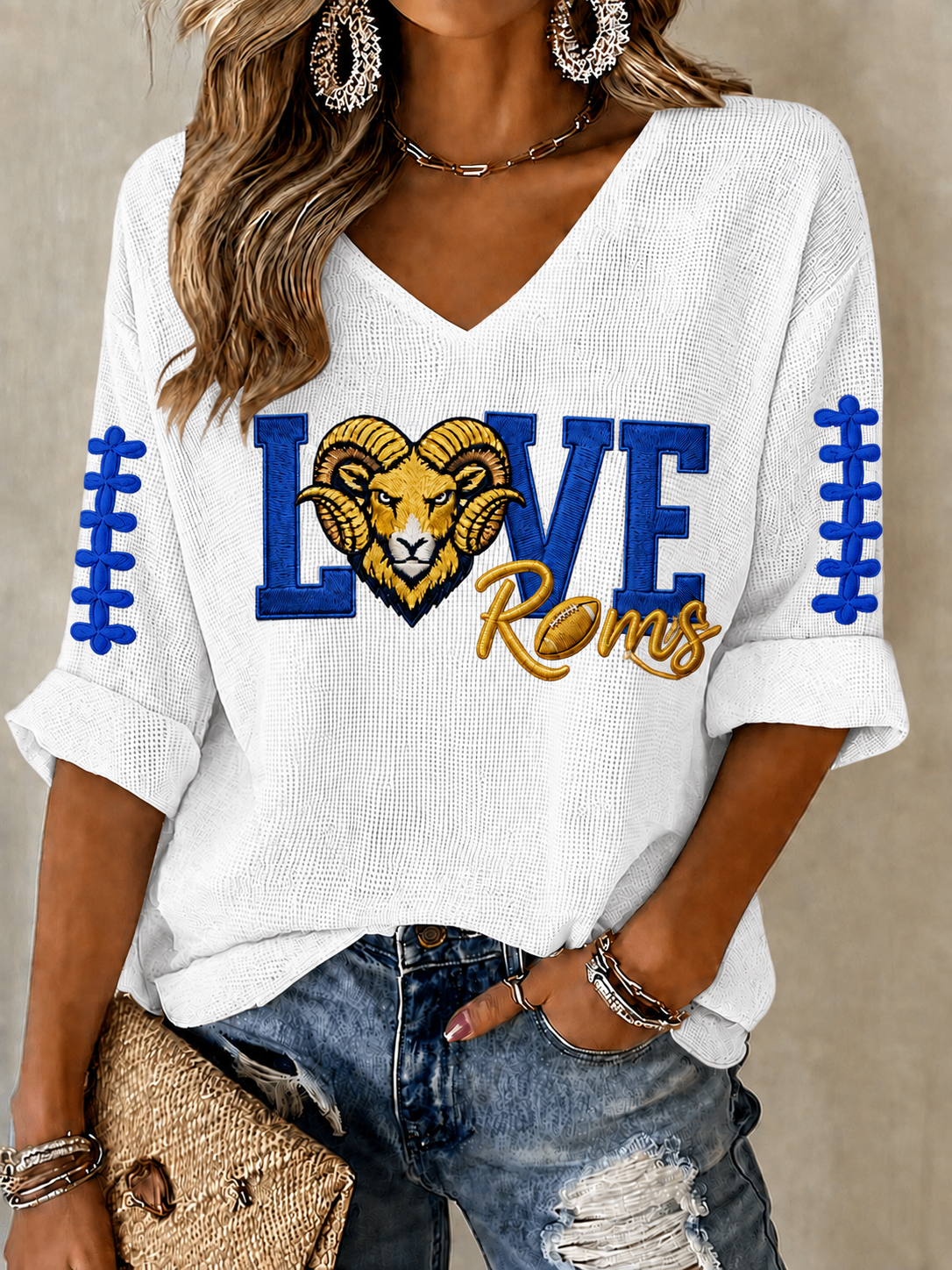 Women'S Football Print Waffle Top