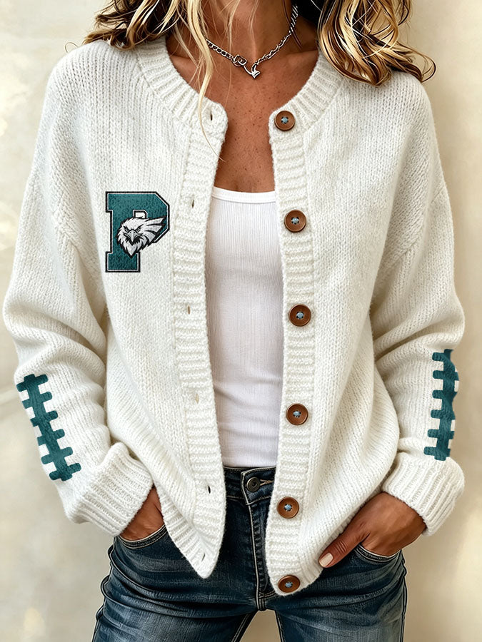Women'S Football Printed Knitted Cardigan
