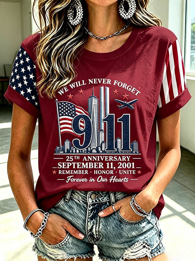 Women's  Retro  9.11 Never Forget Print T-shirt