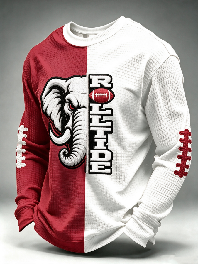 Men'S College Rugby Printed Round Neck Sports Shirt Waffle T-Shirt