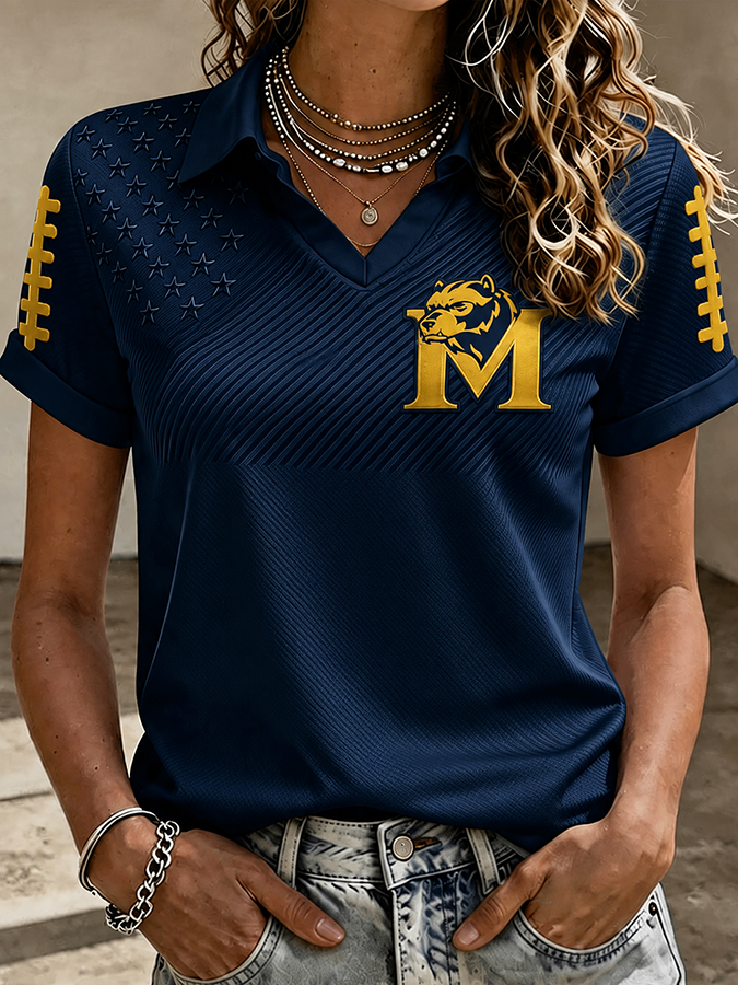 Women'S Casual Sports Supporter Lapel T-Shirt