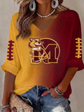 Women'S Football Print Waffle V-Neck Top