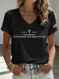 Women'S Loves Jesus and America Too Print Printed T-Shirt