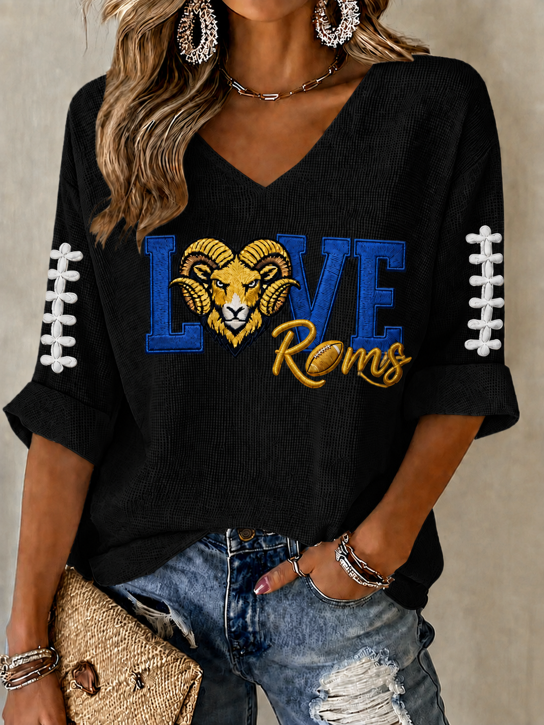 Women'S Football Print Waffle Top