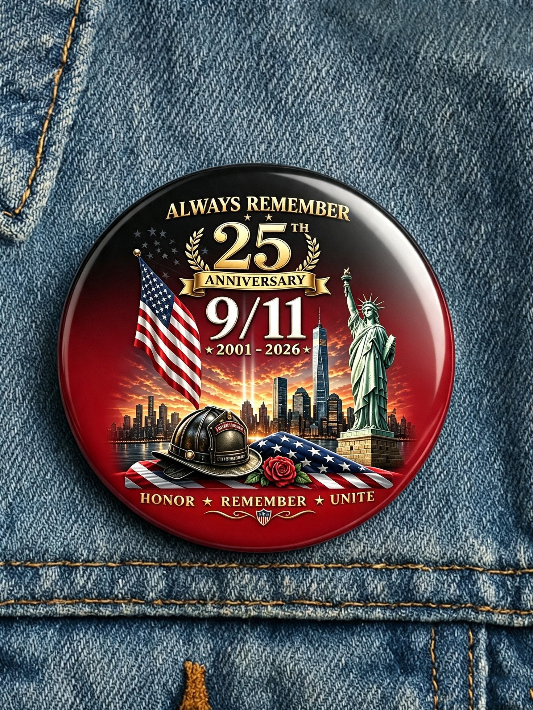 9/11 Memorial Printed Brooch