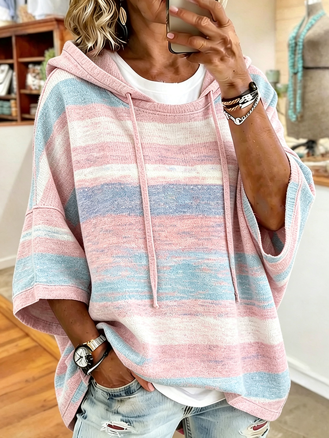 Women'S Casual Gradient Striped Hooded Top