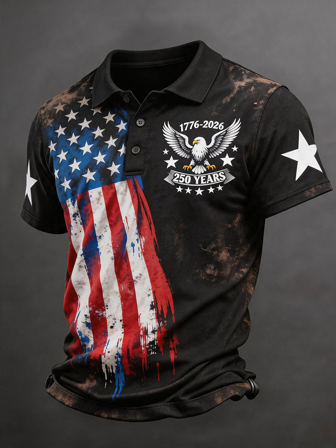 Men's 250th U.S. Independence Day Print Casual Short-Sleeve Polo Shirt