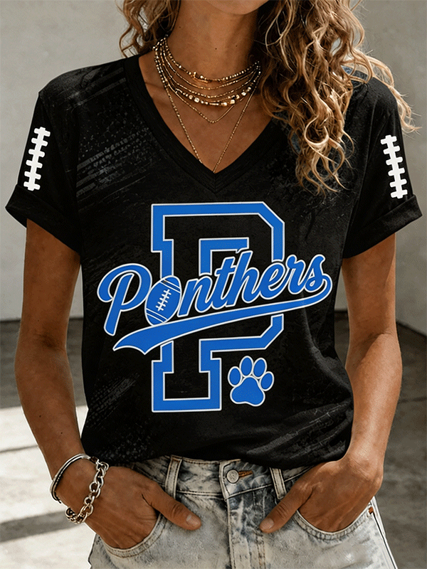 Women's Football Printed V-neck T-shirt