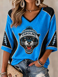 Women's American football V-Neck Three-quarter sleeve T-shirt