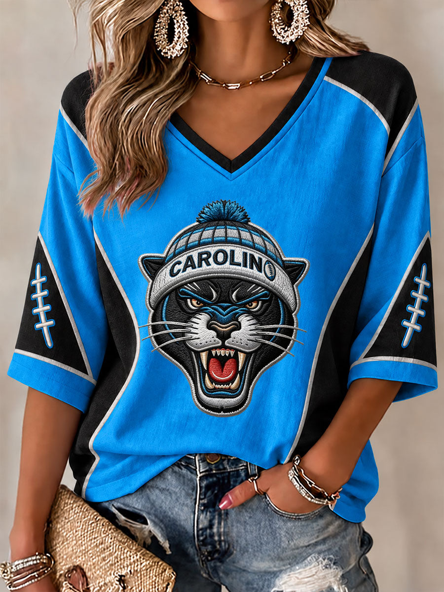 Women's American football V-Neck Three-quarter sleeve T-shirt