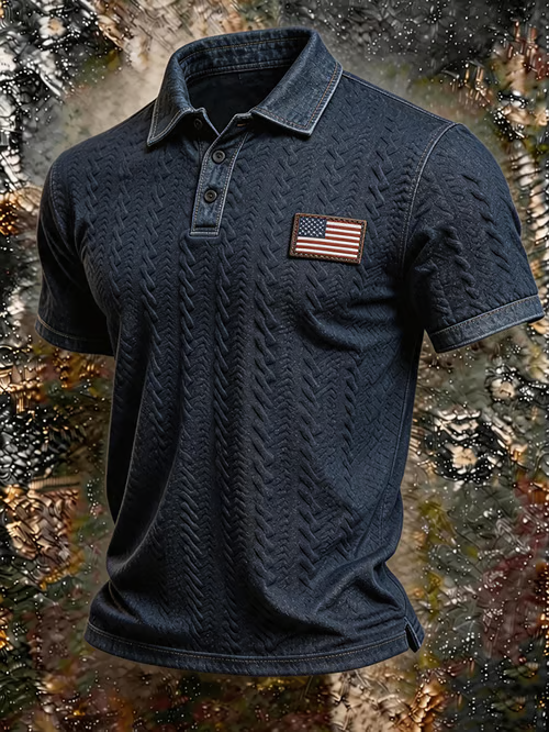 Men'S American Flag Print Casual Polo Shirt