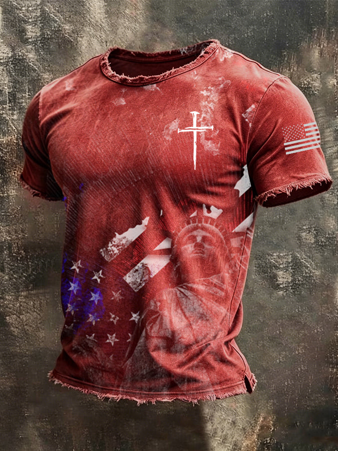 Men's American Flag Printed Casual T-shirt