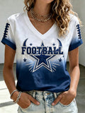 Women's Football Game Print Casual V-Neck T-Shirt