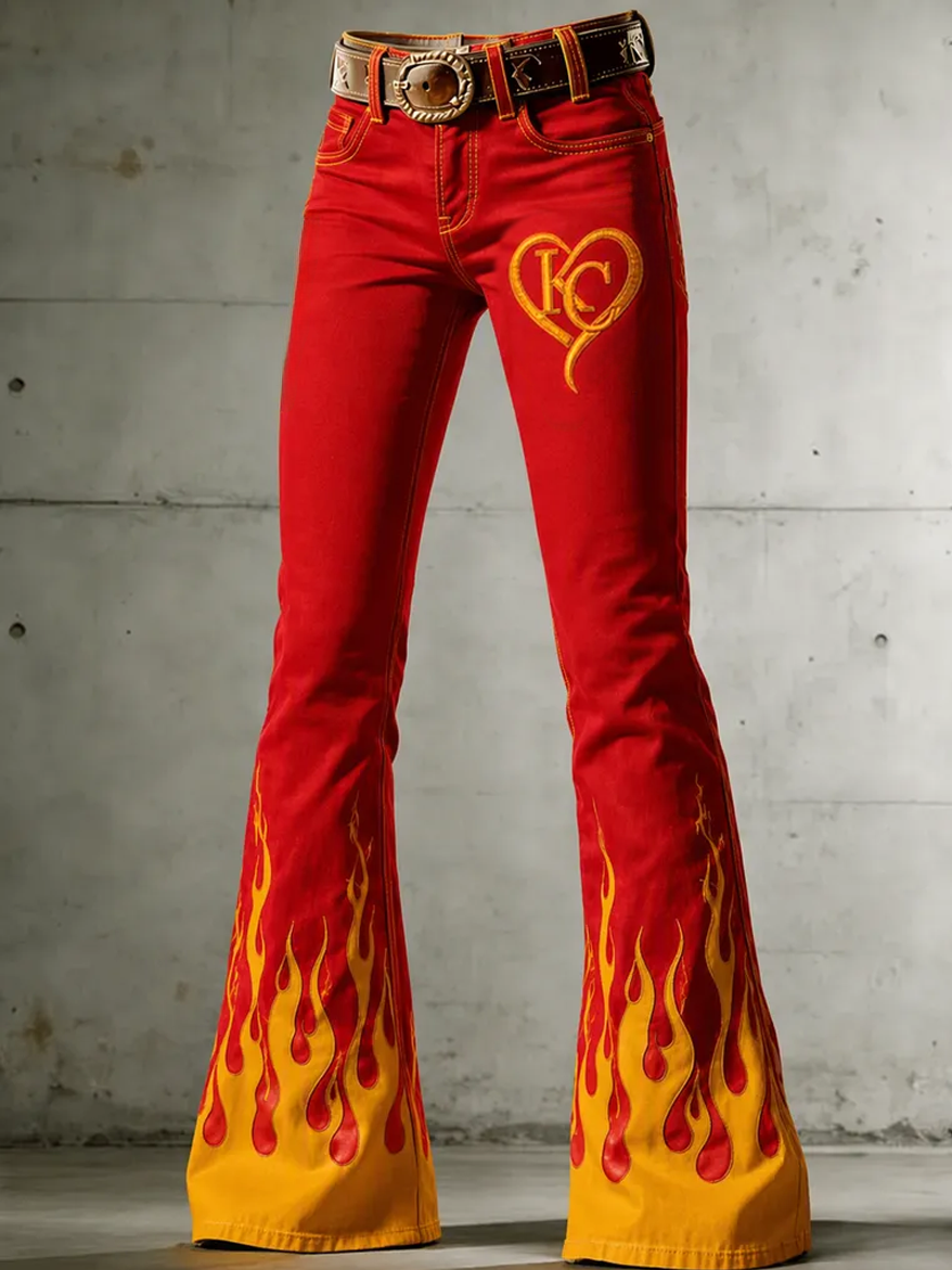 Women's Football Printed Denim Pants