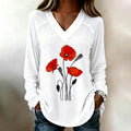 Women's Memorial Day Poppy Art Printed T-Shirt
