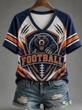 Women'S Football Fan Casual Printed Short Sleeved Shirt