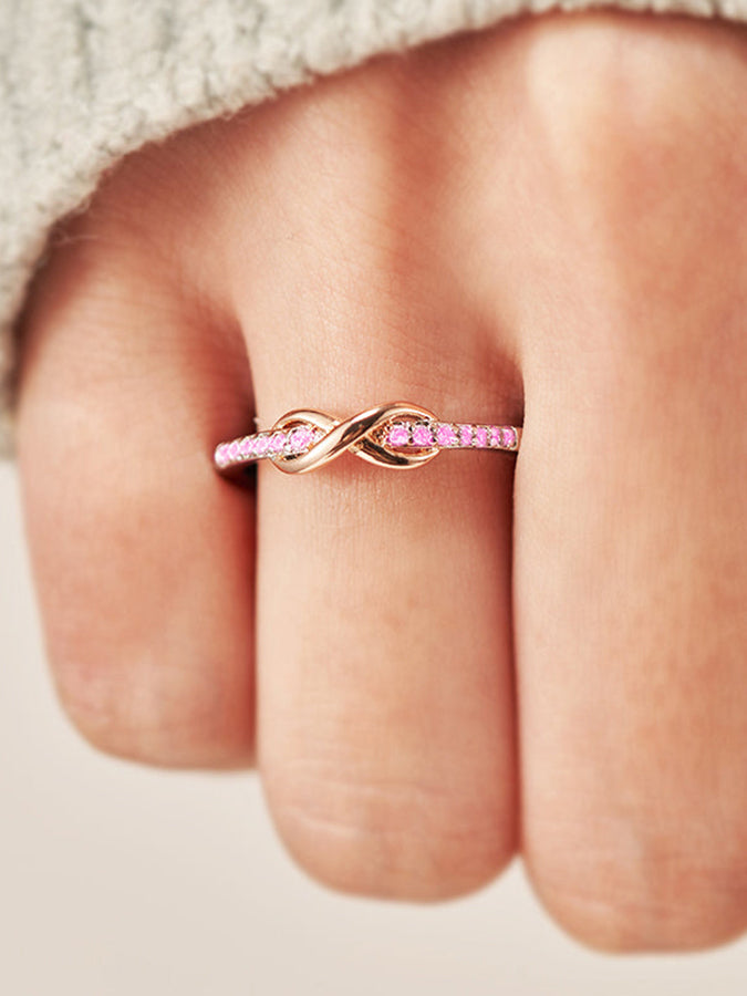 S925 Raise Awareness Of Breast Cancer Pink Infinity Diamond Ring
