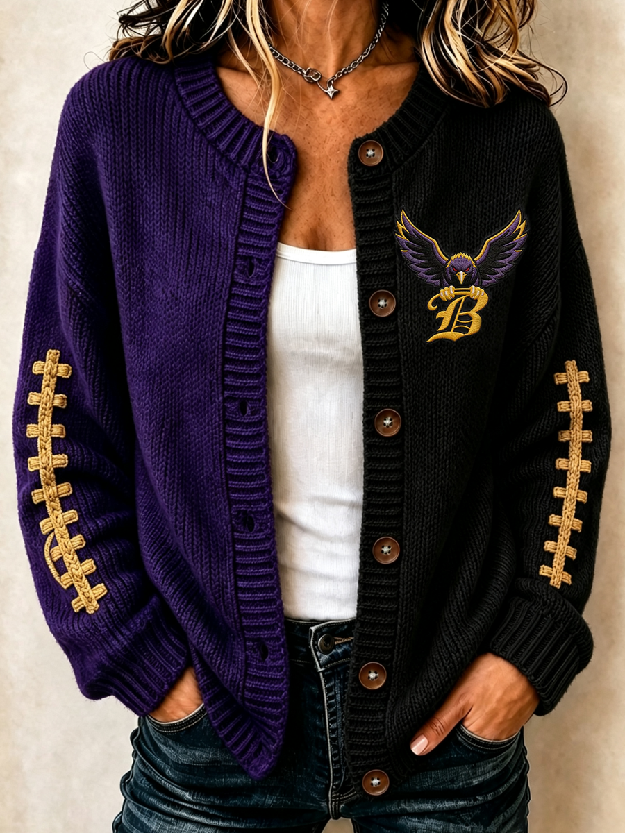 Women's Football Printed Knitted Cardigan