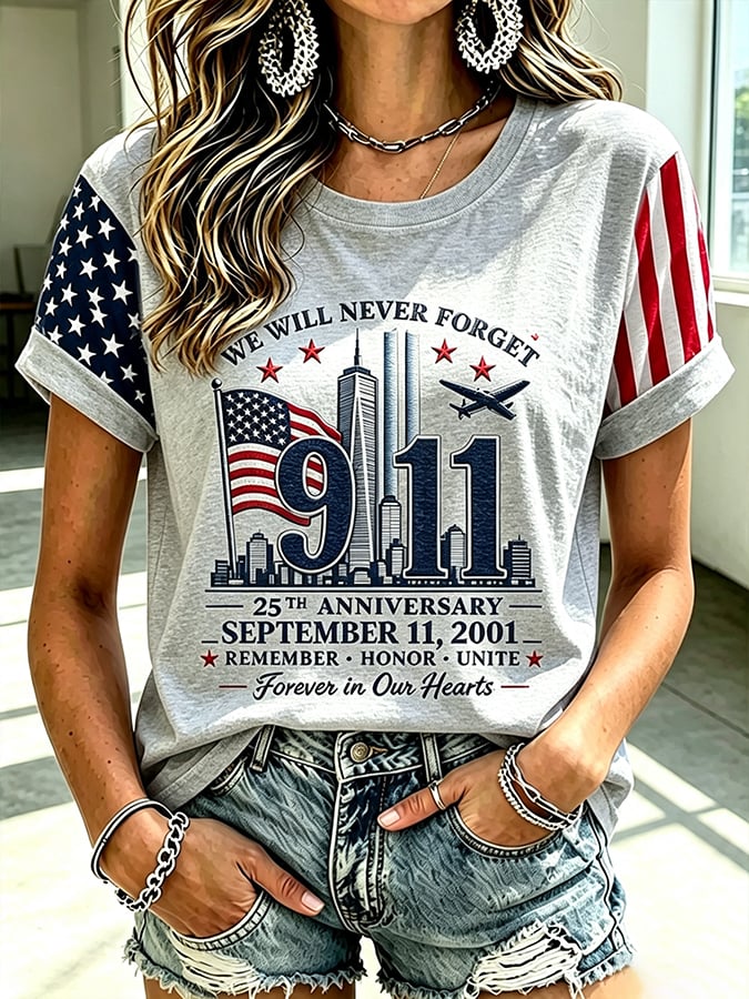 Women's  Retro  9.11 Never Forget Print T-shirt