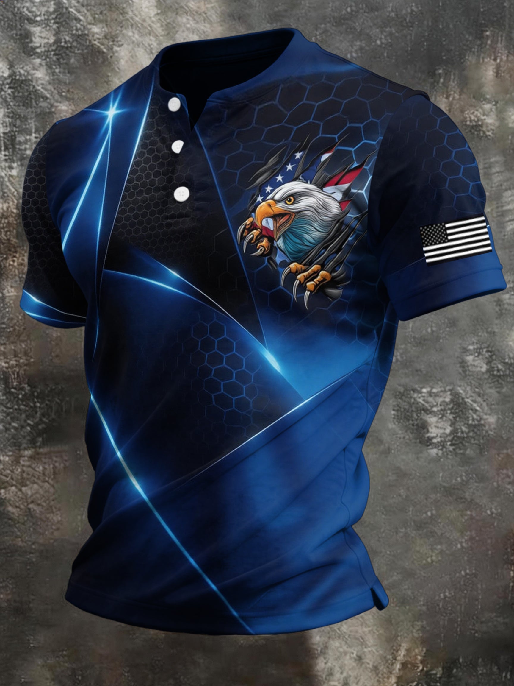 Men'S Independence Day Print Casual Henry Collar Top