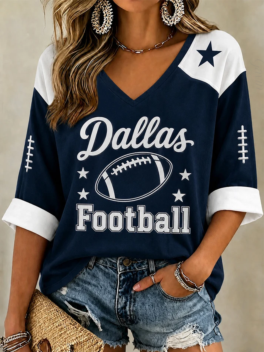 Women'S Football Gameday Gift For Football Fans Casual V-Neck Tee