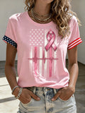Women'S Breast Cancer Flag Print Casual T-Shirt