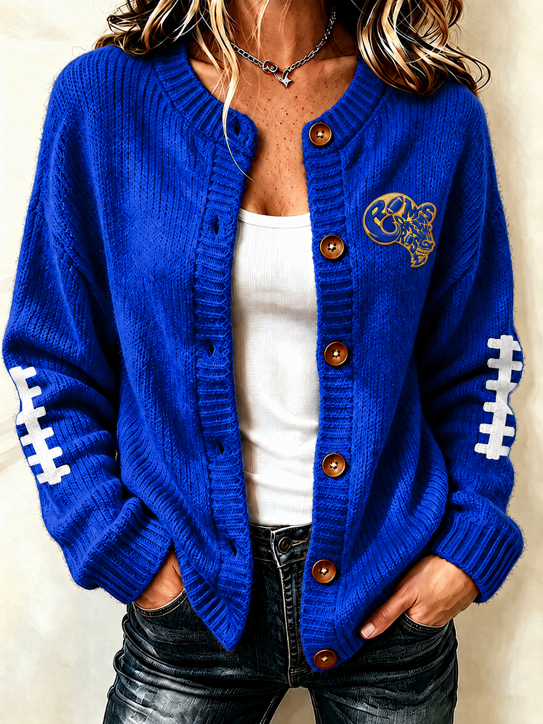 Women'S Football Printed Knitted Cardigan