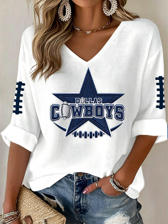 Women'S Football Print Waffle  Top