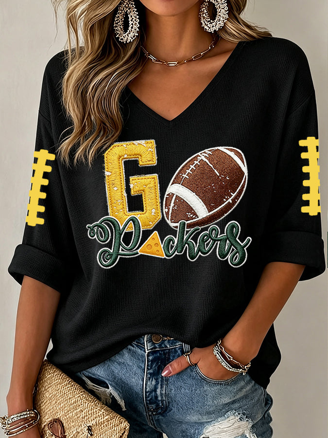 Women'S Football Print Waffle Top
