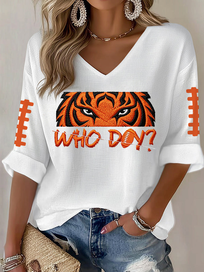 Women'S Football Print Waffle Top