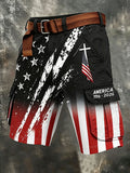 Men's Independence Day USA Flag Print Denim-Like Cargo Shorts