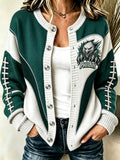 Women'S Football Printed Knitted Cardigan