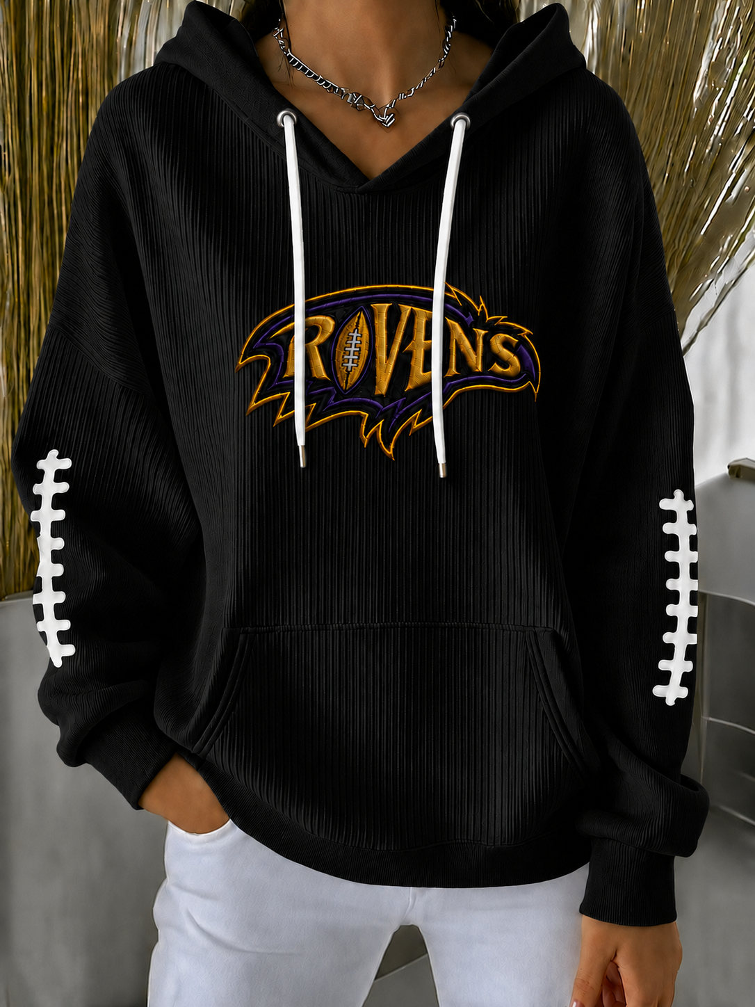 Women'S Football Print Hooded Sweatshirt