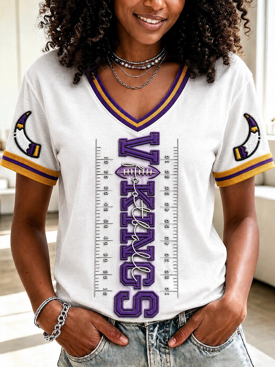 Women'S Football Printed Casual V-Neck T-Shirt