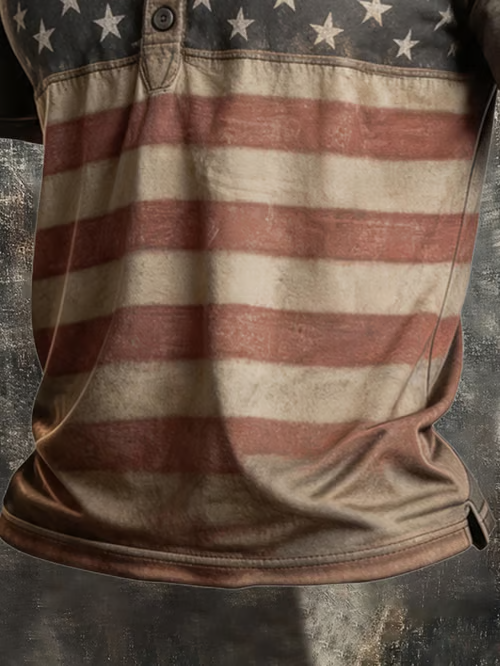 Men'S American Flag Print Casual Polo Shirt