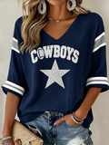 Women'S Rugby Patterned Waffle V-Neck Top