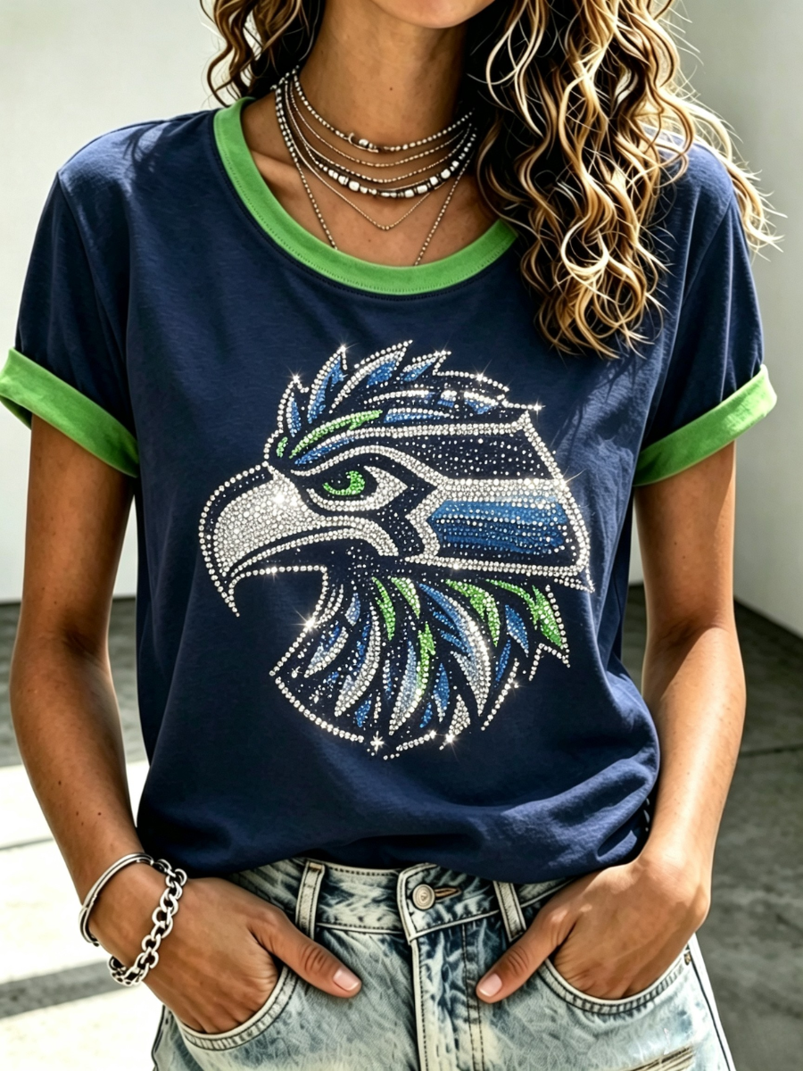 Women's Seattle Football Printed Vintage Fashion Print T-shirt