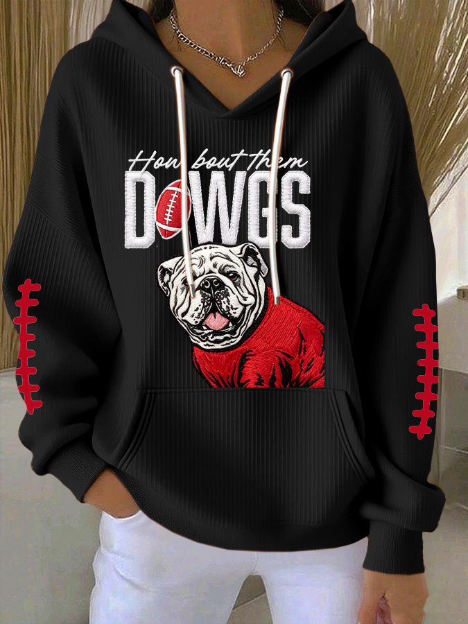 Women'S Football Print Hooded Sweatshirt