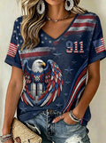 Women's 911 Memorial Print Waffle-Knit T-Shirt
