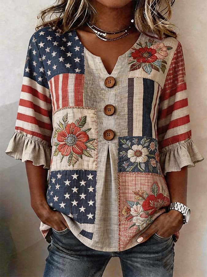 Women'S Casual Printed Independence Day Top