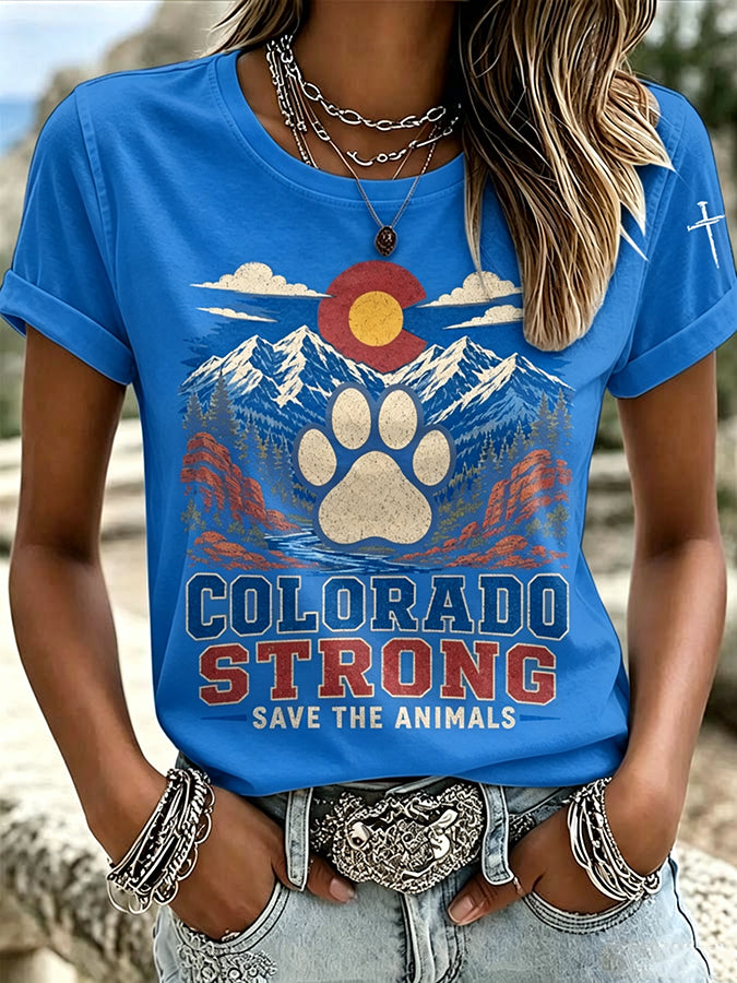 Women's Retro Save The Animals Print T-shirt