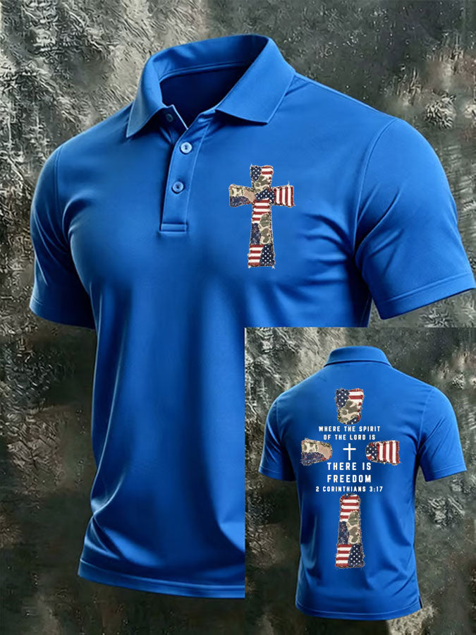Men'S America Flag Print Casual Polo Shirt