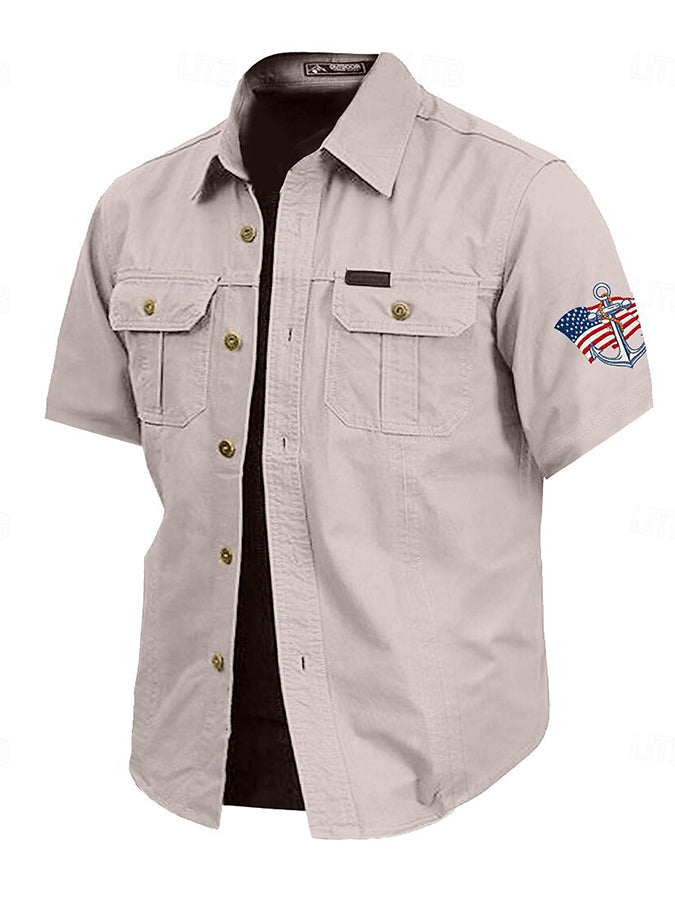 Men's American Flag Anchor Print Fixture Short Sleeve Shirt