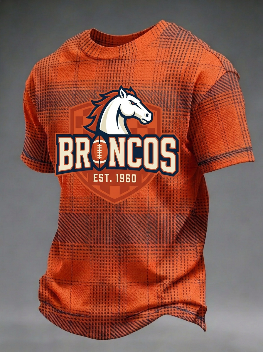 Unisex Denver Broncos Plaid Logo Printed T-shirt