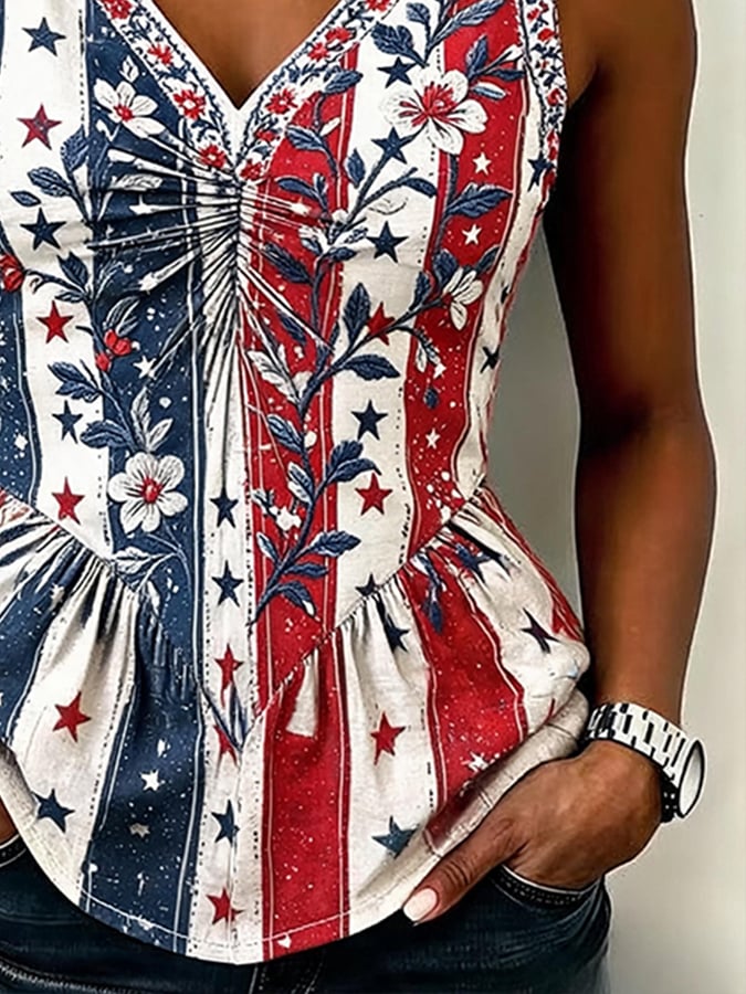 Women's Independence Day Printed Ruched Tank Top