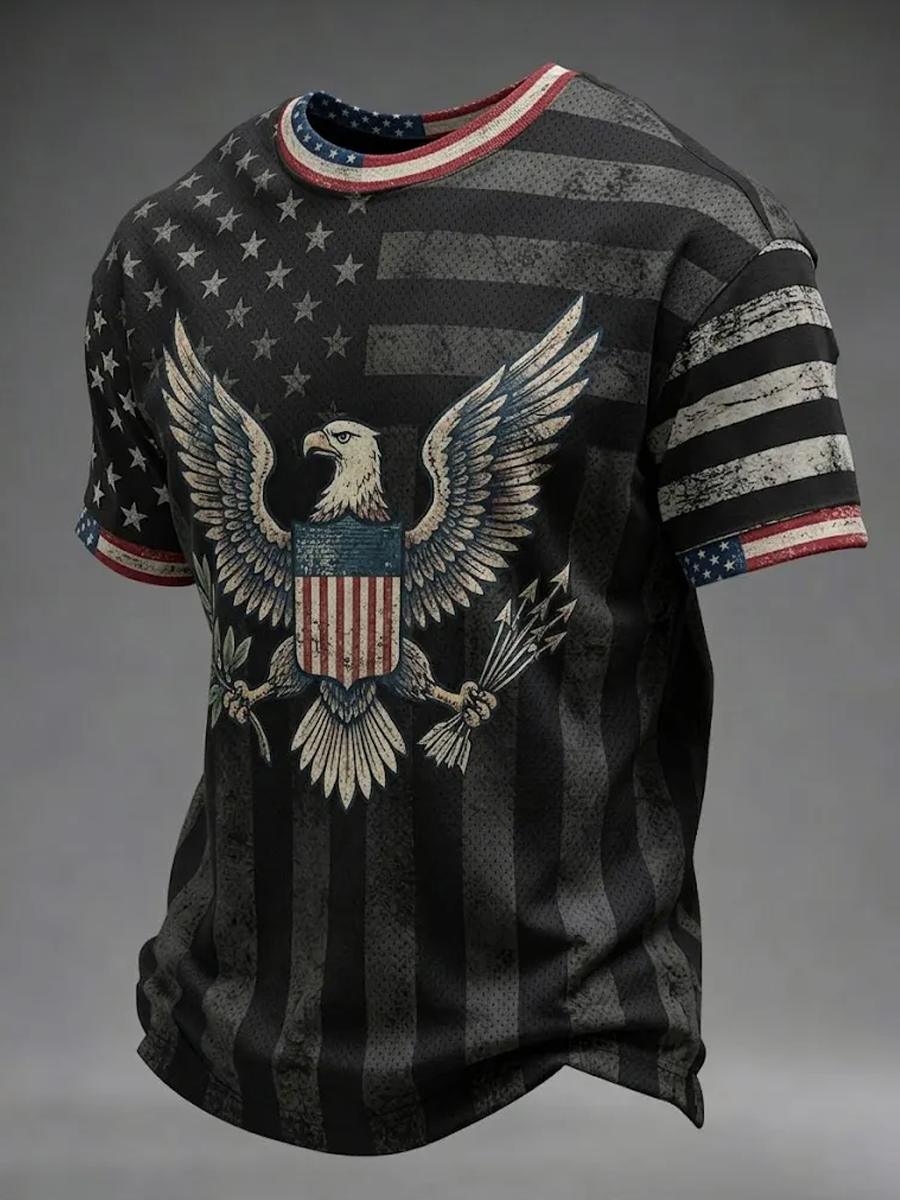 Men's America Flag Eagle Printed T-Shirt