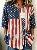 Women's Retro American Flag Print Short-Sleeve Casual Shirt